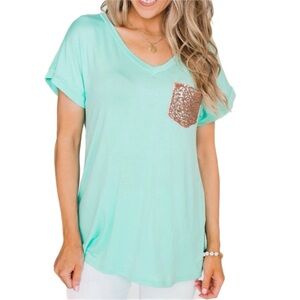 Pulse Sequin Pocket‎ Top- Aqua L